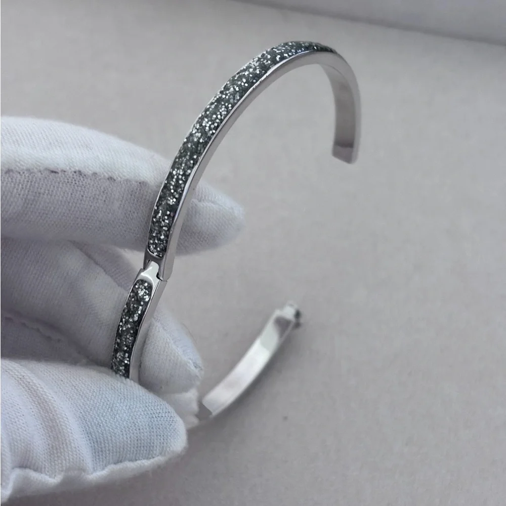 Kate Spade New York Silver-Tone Everyday Spade Glitter Enamel Bangle Bracelet - Picture 5 of 7